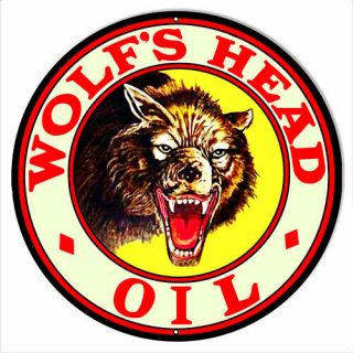 Vintage Antique Style Metal Sign Wolfs Head Oil 30 " Round