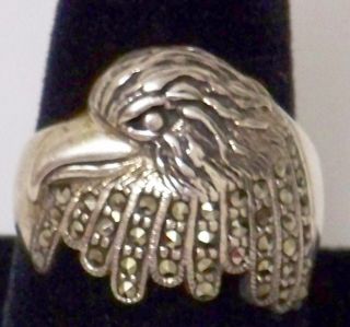 Estate Find Eagle Head Sterling And Marcasite Ring