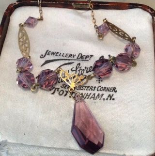 Vintage Jewellery Art Nouveau Amethyst Pendant Drop Necklace