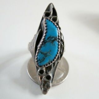 Vintage Old Pawn Navajo Native American Sterling Turquoise Ring Sz 9.  5 14.  5g