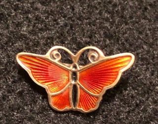 Vintage David Andersen Sterling Silver Red Enamel Butterfly Brooch Pin
