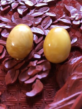 Natural Egg Yolk Amber Clip On Earrings