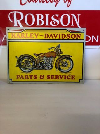 Vtg Harley Davidson Jd Motorcycle On Metal Sign Robison Harley - Davidson