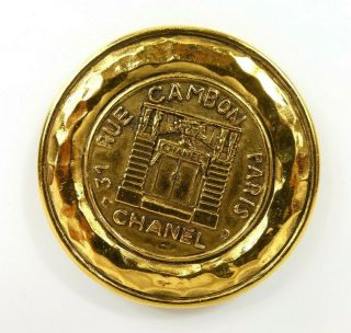 R1309 Auth Chanel Vintage Gold Plated 31 Rue Cambon Cc Logo Pin Brooch