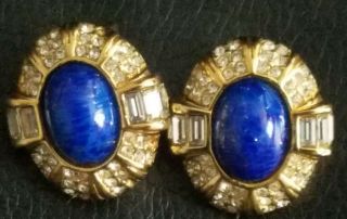 Authentic Vintage Christian Dior Lapis Lazuli Clip On Earrings