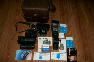 Vintage Minolta X - 700 35mm Camera Bundle Leather Case Lenses Flash Instructions