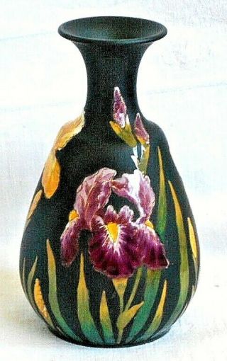 Rare Late C19th Wedgwood Black Basalt Iris Kenlock Ware Vase