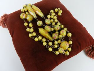 Vintage Art Deco Venetian Glass Necklace Wedding Cake Unique Murano Yellow Long