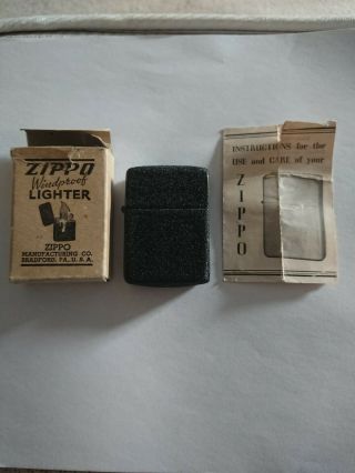 Ww2 Black Crackle Zippo Lighter - Rare - 1943 - Box - With Instructions
