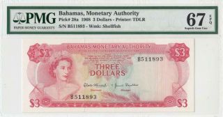 1968 British Colony Bahamas Qeii $3 Rare ( (pmg 67 Epq))