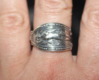 Antique sterling silver art deco nouveau lady flowing hair nude woman ring 7.  5 2