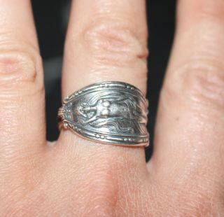 Antique sterling silver art deco nouveau lady flowing hair nude woman ring 7.  5 3