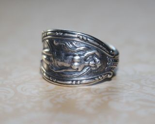 Antique sterling silver art deco nouveau lady flowing hair nude woman ring 7.  5 7