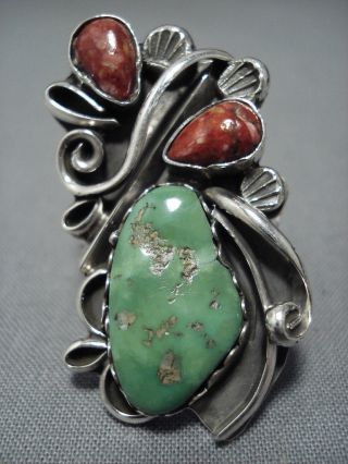 Marvelous Vintage Navajo Green Turquoise Sterling Silver Ring
