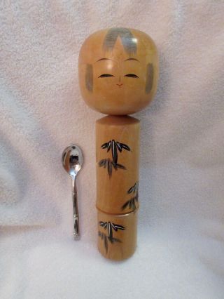 Vintage Large Kokeshi Lucky Bamboo Shape Hand Painted Wood Carved 8.  5 " Doll