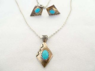 Vintage Navajo Tom Billy Turquoise Sterling Silver Necklace Set Signed Tb