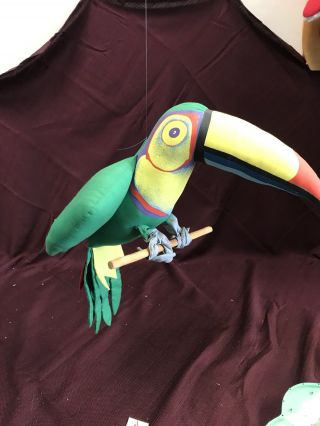 Large Perched Parrot Toucan Vintage Cloth Wall Hanging Swinging Cloth Bird