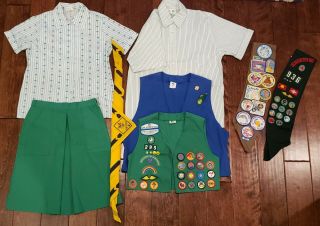 1980s Vintage Girl Scouts Uniform And Sash With Merit Badges And Pins