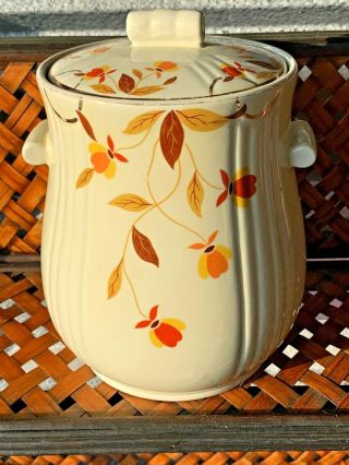 Vintage Hall China Pottery Jewel Tea Autumn Leaf Rayed Cookie Jar & Lid ❤️sj17j
