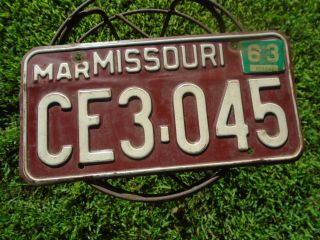 Vintage Missouri 1963 License Plate Ce3 - 045,  Single Plate Year,  Yom Ok