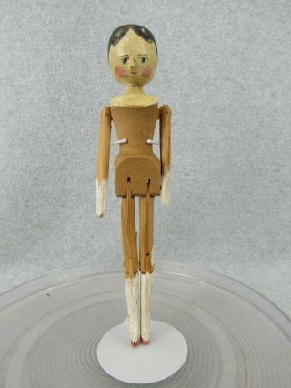 10 " Antique Primitive Grodnertal Jointed Peg Wooden Penny Doll Carved