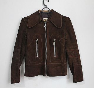 Vintage Sweden 80´s Brown Jacket Leather Womens Retro Ladies Suede Size Eu 36