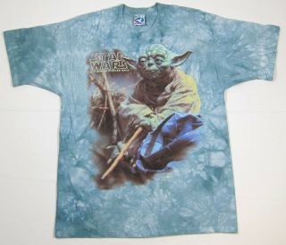 Vtg 90s Liquid Blue Star Wars Yoda T Shirt L Movie Tie Dye Boba Fett Trilogy Usa