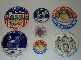 Assorted Vintage Apollo Xi (11) Pinback Buttons First Men On The Moon Nasa