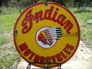 Vintage 1952 Indian Motorcycles Porcelain Enamel Advertising Dealership Sign