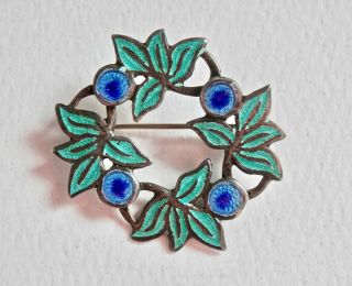 Mexican Brooch Blue Enamel Sterling Silver Signed Jf Wreath Pin Taxco Mexico