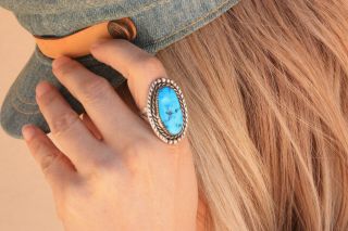 Turquoise Ring Vintage Old Pawn Native American Navajo Womens Jewelry Large 3