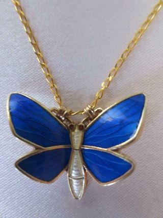 Einar Modahl - Norway Sterling Silver/blue/white Enamel Butterfly Pendant 00 - 421