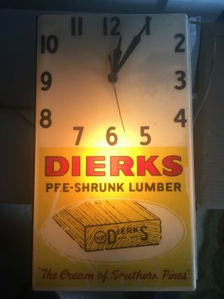 Vintage Light Up Advertising Clock Sign Dierks Pre Shrunk Lumber