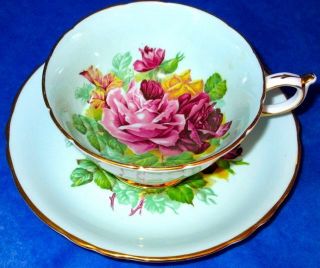 Paragon Rare Humongous Burgundy Red,  Pink And Yellow Roses Cup & Saucer