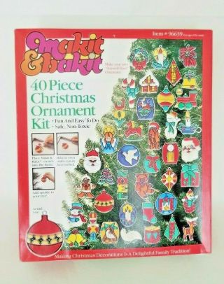 Vintage Makit & Bakit Stain Glass Christmas Ornament 40 Pc Kit Nos (read)