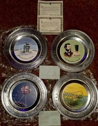 Extremely Rare Vintage 1976 100 Years Of Telephony Pewter Plates Set 513