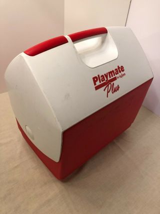 Large VINTAGE IGLOO PLAYMATE PLUS Red White COOLER WITH HANDLE 2