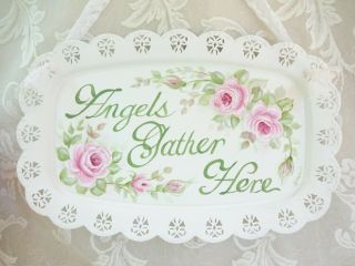 Bydas Angelic Pink Rose Tray Plaque Hp Hand Painted Chic Shabby Vintage Cottage