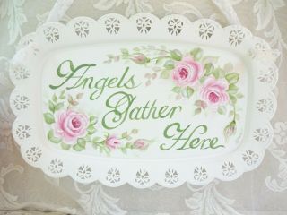 byDAS ANGELIC PINK ROSE TRAY PLAQUE hp hand painted chic shabby vintage cottage 2