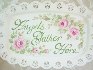 byDAS ANGELIC PINK ROSE TRAY PLAQUE hp hand painted chic shabby vintage cottage 3