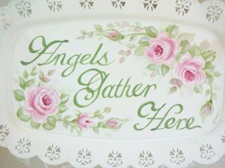 byDAS ANGELIC PINK ROSE TRAY PLAQUE hp hand painted chic shabby vintage cottage 4