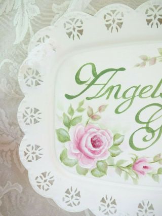 byDAS ANGELIC PINK ROSE TRAY PLAQUE hp hand painted chic shabby vintage cottage 5