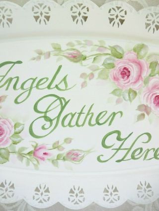 byDAS ANGELIC PINK ROSE TRAY PLAQUE hp hand painted chic shabby vintage cottage 6