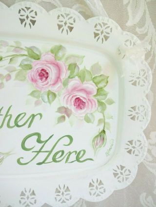 byDAS ANGELIC PINK ROSE TRAY PLAQUE hp hand painted chic shabby vintage cottage 7