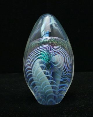 Vintage Robert Eickholt Art Glass Paperweight Dichroic Iridescent Egg 1997