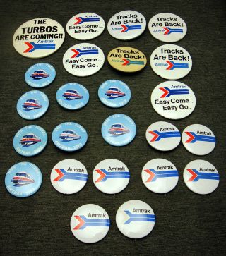 Vintage Amtrak Pinback Buttons Rail Train Turbos