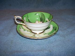Rare Large White Iris Flower on Green Paragon Cup Saucer Double Warrant 4