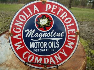 Vintage 1930 Magnolia Petroleum Co.  Motor Oils Porcelain Sign