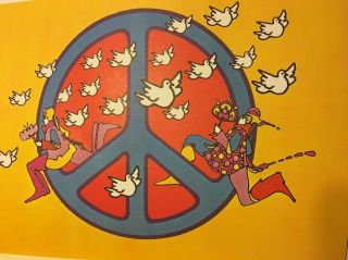 Circle Peace Sign Peter Max Psychedelic Vintage Art Poster 1970 Hippie Love Dove