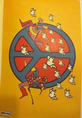 Circle Peace Sign Peter Max Psychedelic Vintage Art Poster 1970 Hippie Love Dove 2